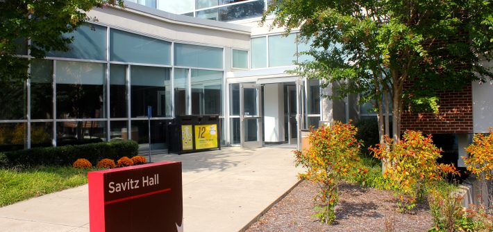front doors of Savitz Hall