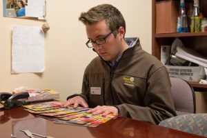 Student sorts brochures