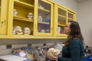 student gives tour of museum