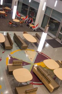 student studying in engineering hall