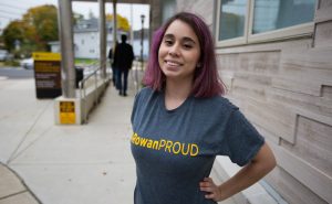 Erika outside High St in her #ROWANproud shirt