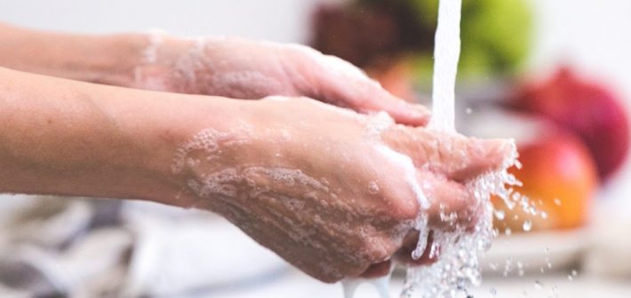 close up of hand washing