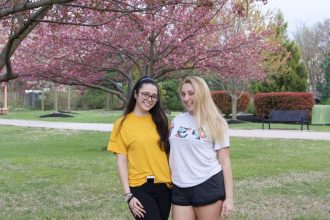 girls outside willow hall at rowan university