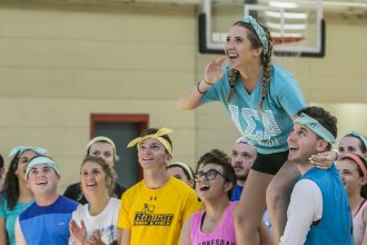 A group of rowan university students inside the rec center