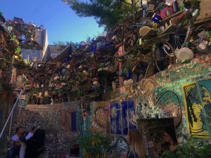 Horizontal view of a mosaic wall at the Magic Garden.