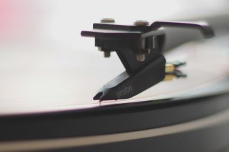 a music record on a record player