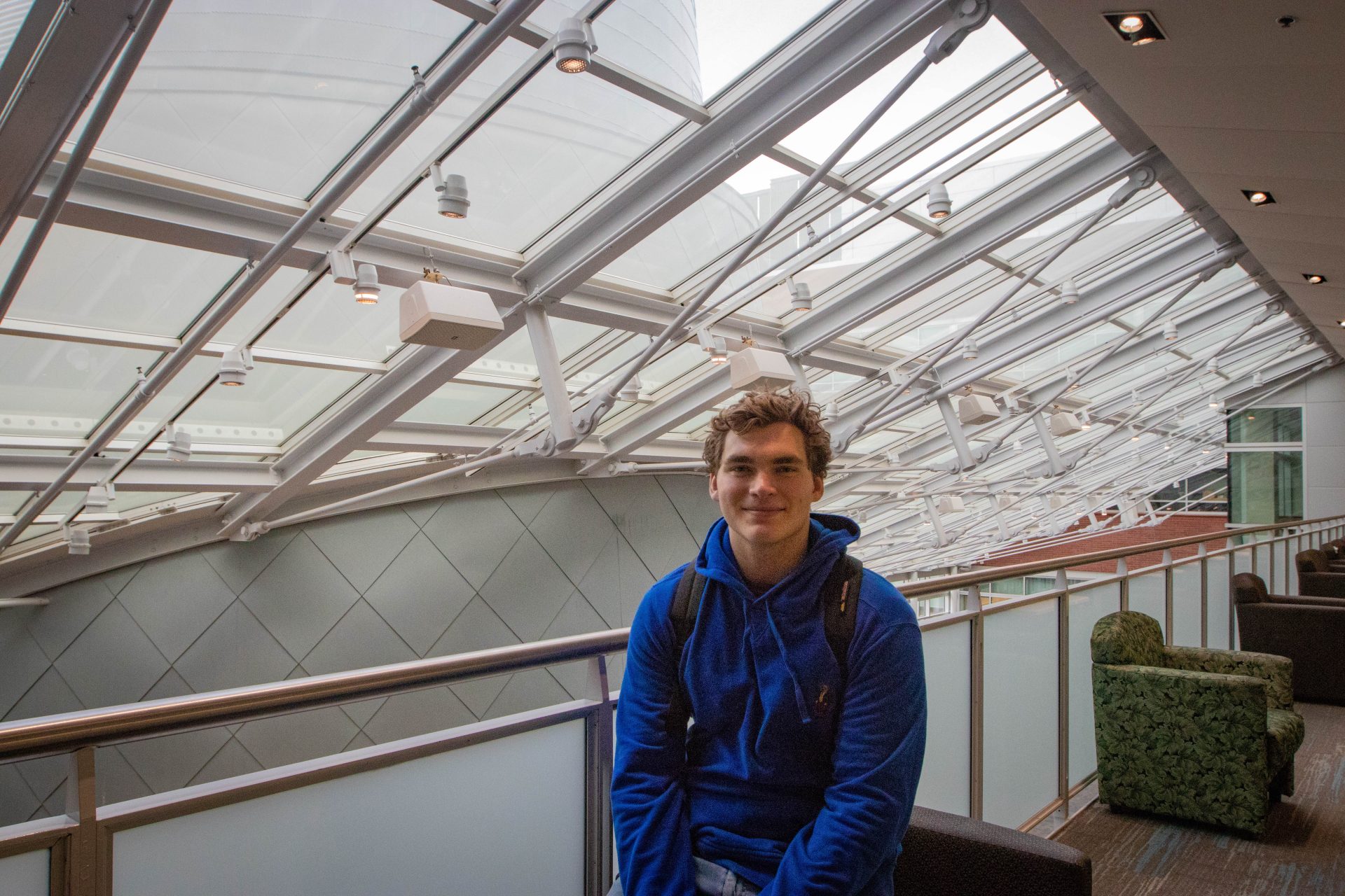 Max posing in the Science Hall's second floor lounge.