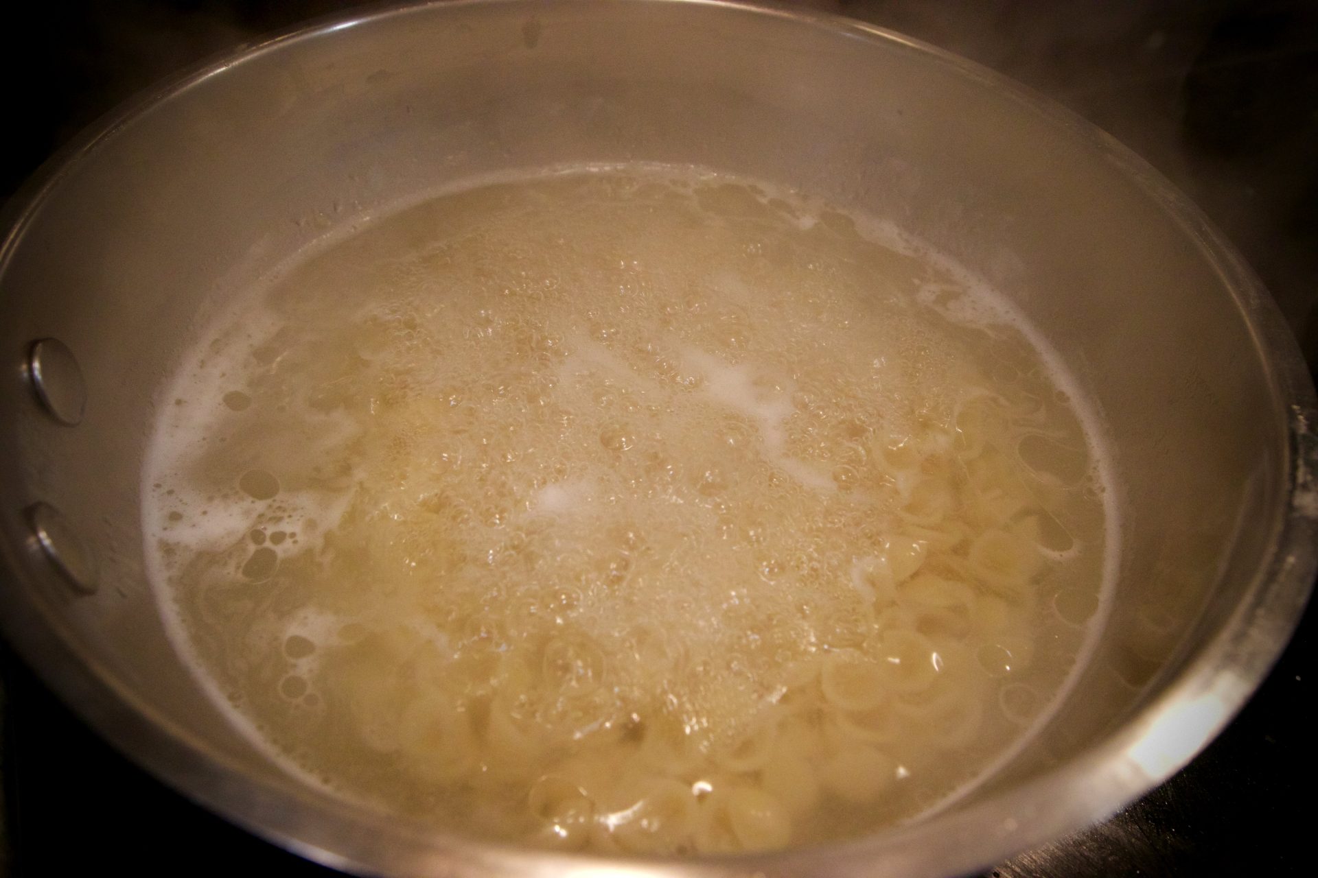 Up-close shot of boiling pasta.