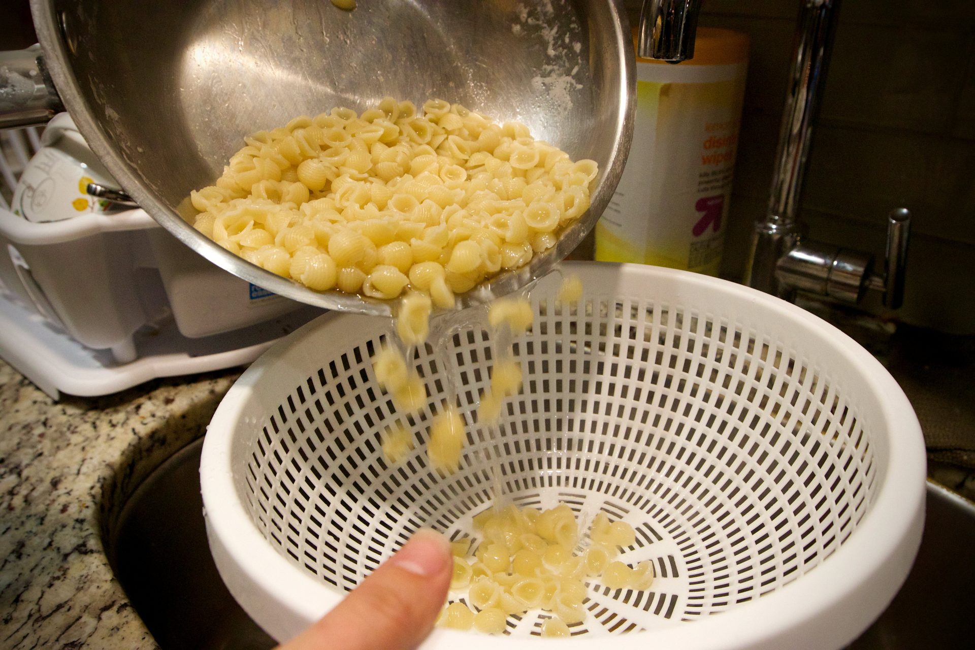 Pasta being drained.