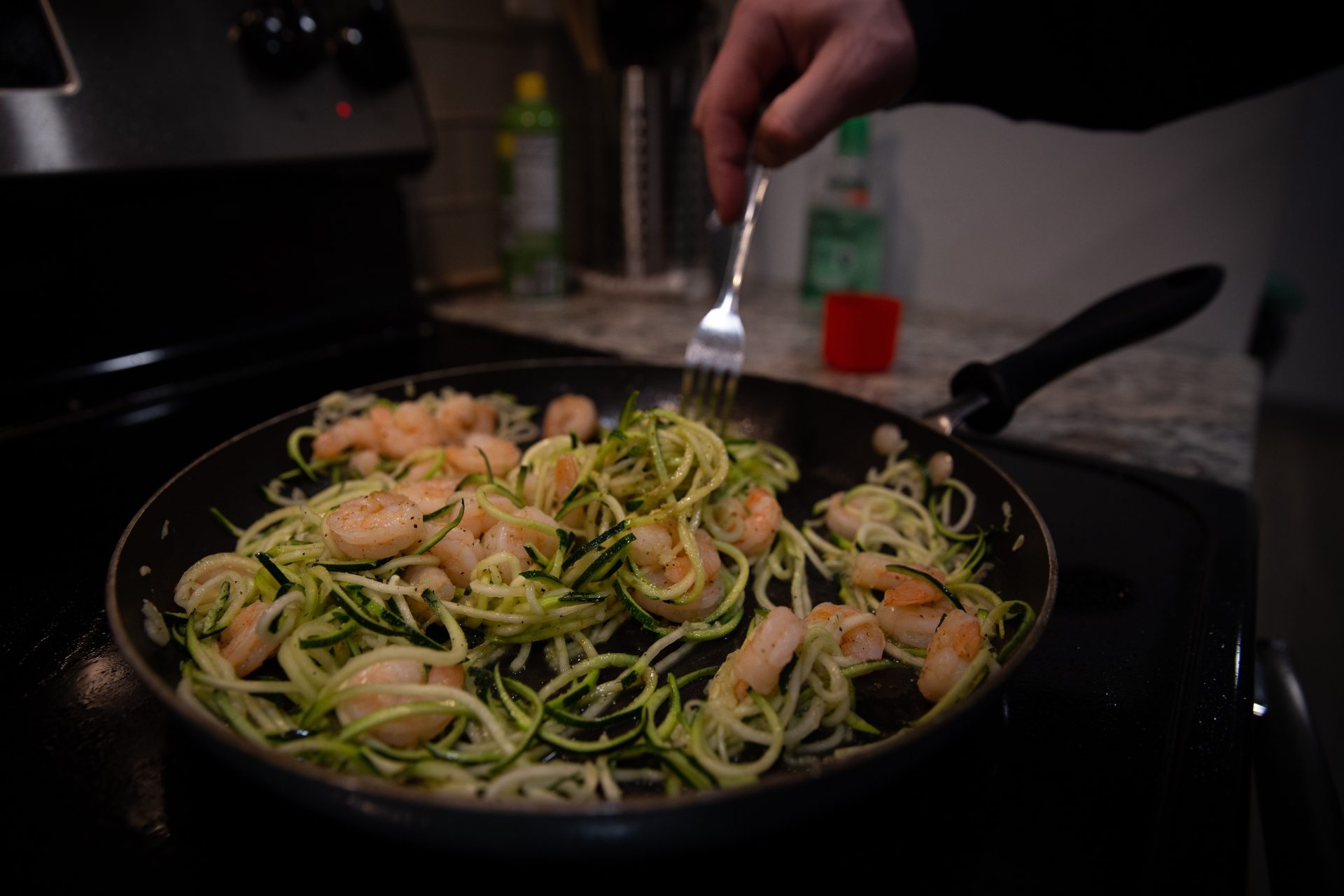 Photo of cooking zucchini noodles.
