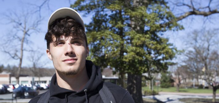 Joey Coyle of Rowan University looks upward toward the sky