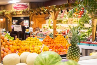Inside colorful grocery store