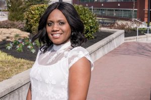 Rowan's Brandi Blanton standing near Savitz Hall