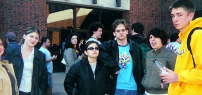 Callie Condo and her fellow Whit employees during a fire drill during her time at Rowan University