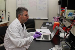 Gaspare Carollo, a biophysics major from Marlton, NJ, conducts research at his summer research internship at Rowan. 