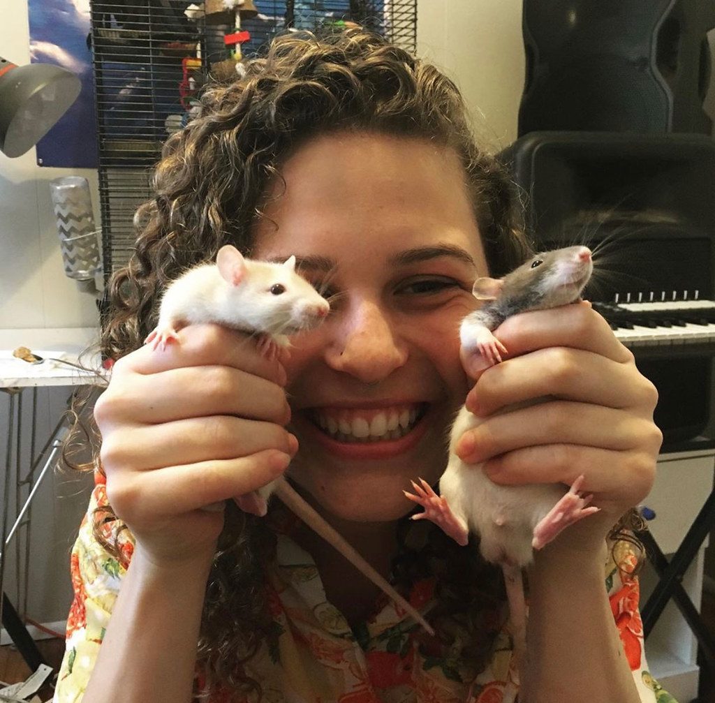Rowan student Jenny Hovell with two of her pet rats