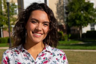 Rowan biology major Sarah Sosa outside Rowan Boulevard Apartments