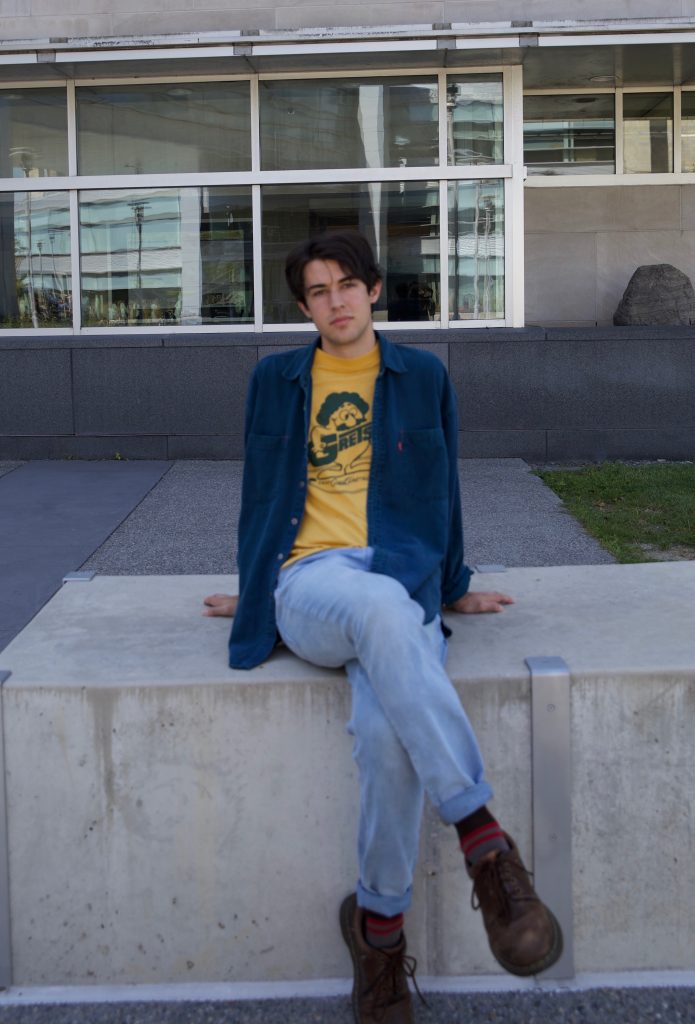 Rowan transfer student and Music Industry major Nikola Berardo photographed outside Engineering Hall