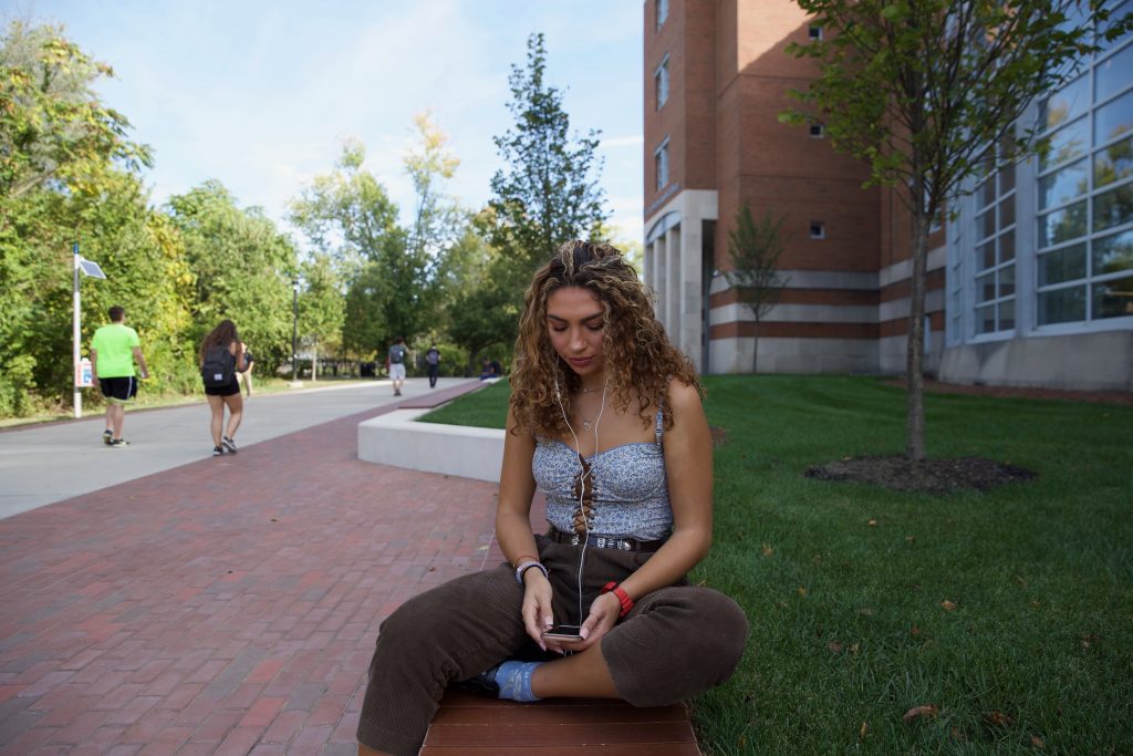 Psychology major Gianna Witasick, photographed outside on Rowan's campus, shares what she's listening to at the moment