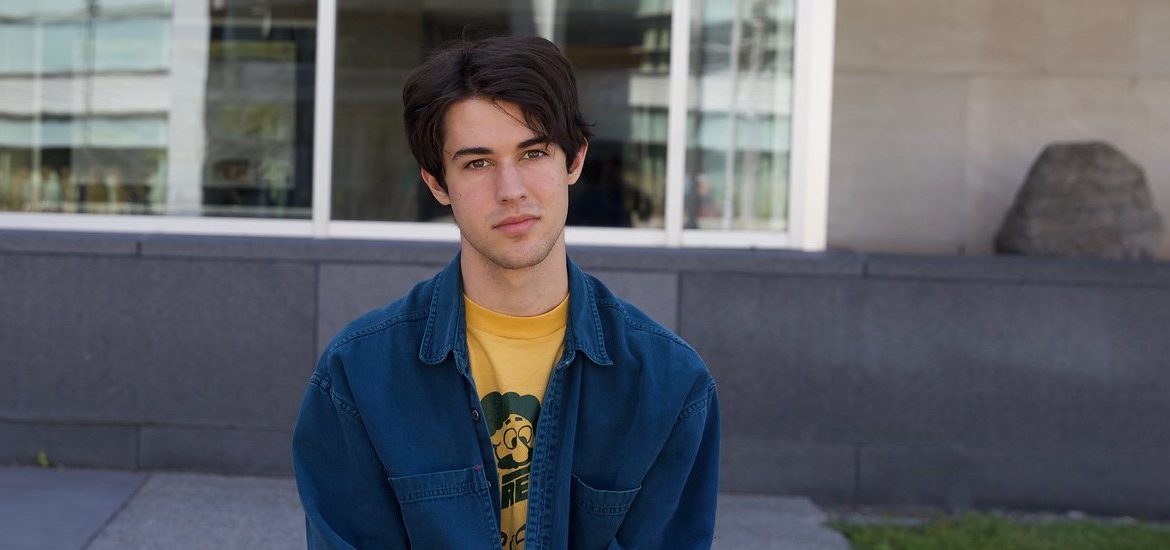 Rowan transfer student and Music Industry major Nikola Berardo photographed outside Engineering Hall