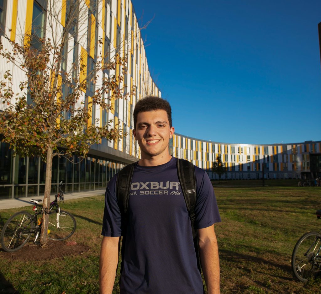 Dominic Robertelli, Exercise Science major and Rowan freshman, stands outside Holly Pointe Commons