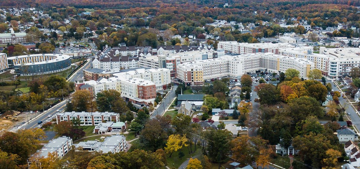 Aerial drone view of Rowan's Glassboro campus