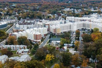 Aerial drone view of Rowan's Glassboro campus