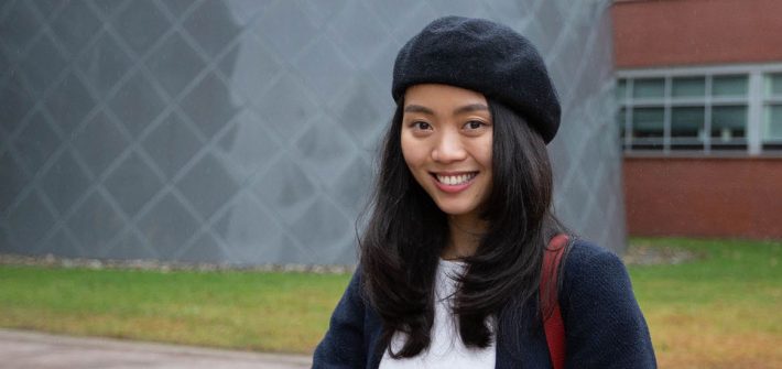 Nam Phuong Nguyen Hoang stands outside Science Hall