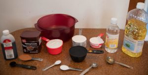 Ingredients for the cupcakes laid out on the table.
