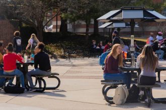 Photo of students outside of the Student Center.