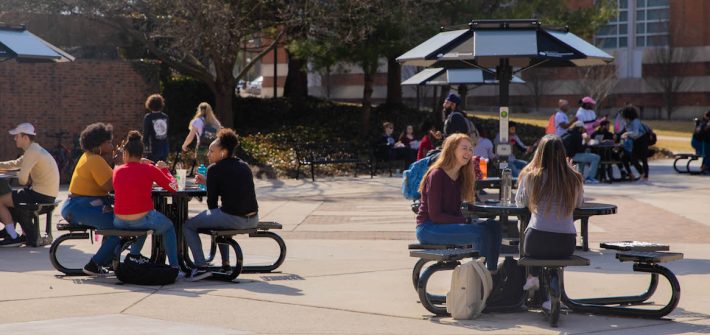 Photo of students outside of the Student Center.