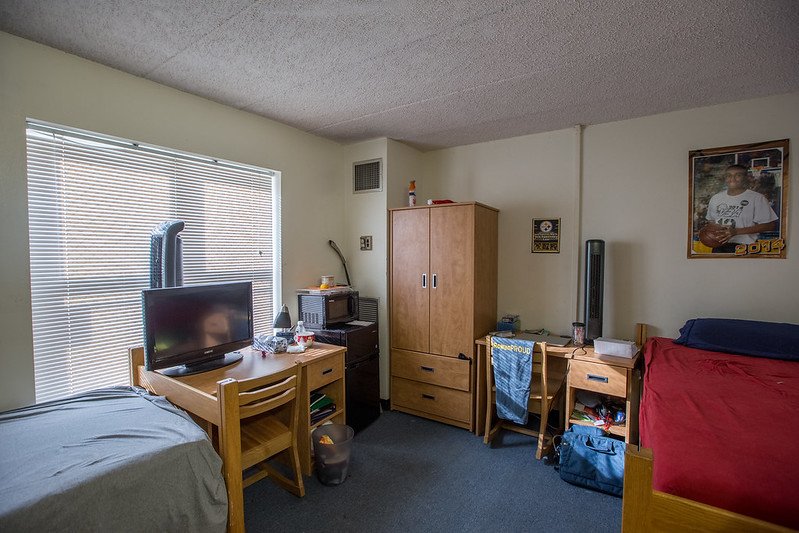 A double room set up in Willow Hall at Rowan University.
