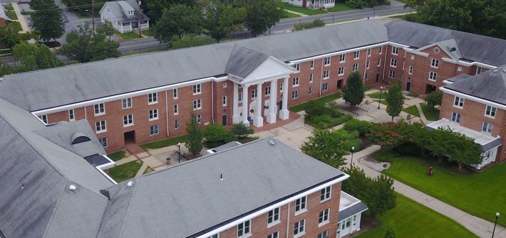 Exterior drone photo of Chestnut Hall.