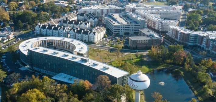 An aerial view of Rowan University's campus.