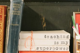 Stock image of a teacher's bookshelf