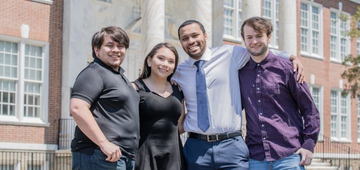 Computer science major Monica and her three friends outside Bunce Hall.