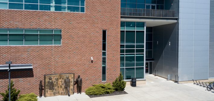 A drone photo of James Hall.