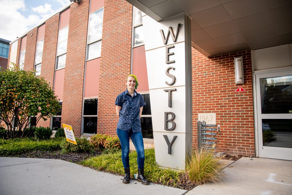 Hannah standing outside of Westby.