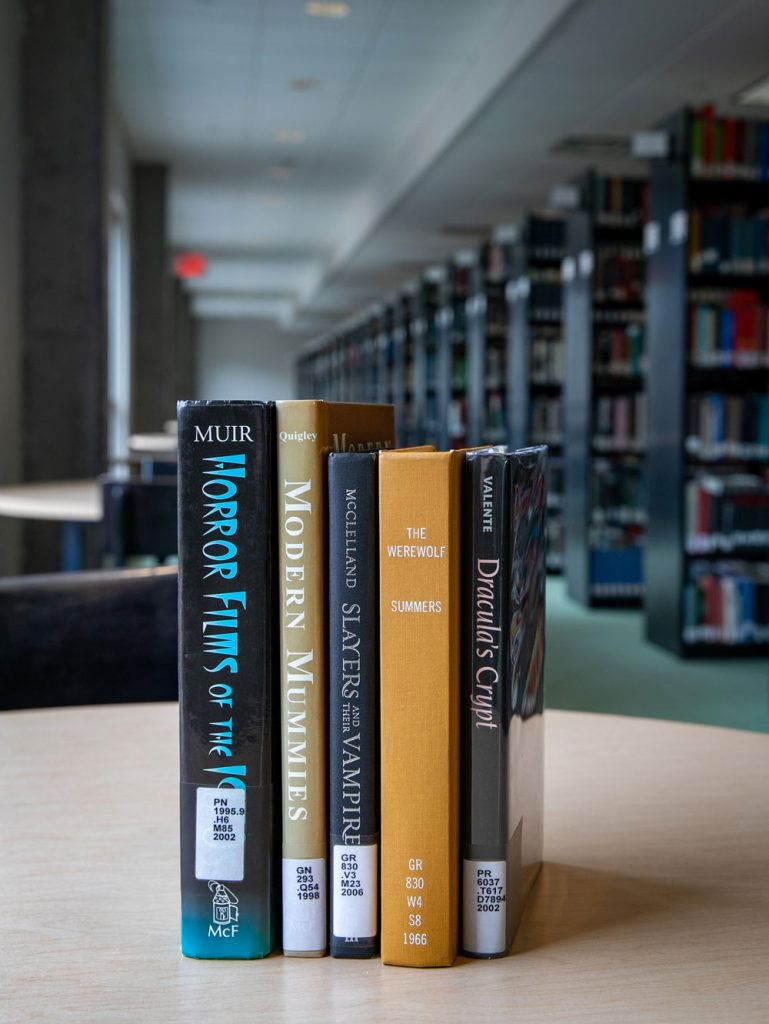 Book recommendations inside Campbell Library.