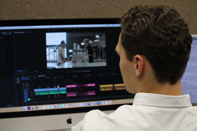 A RTF student edits video. 