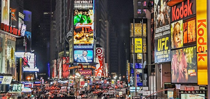 Advertisements in the city at night.