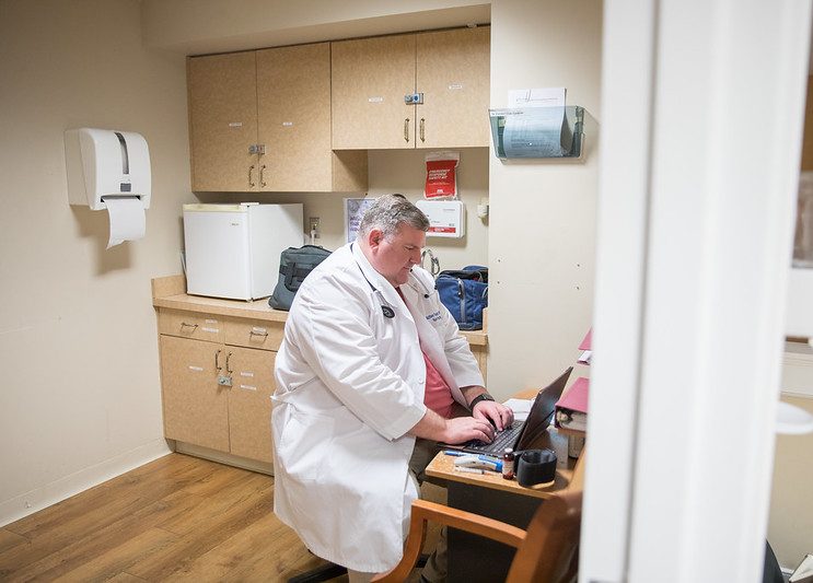 Matthew works inside the senior facility where he cares for patients.