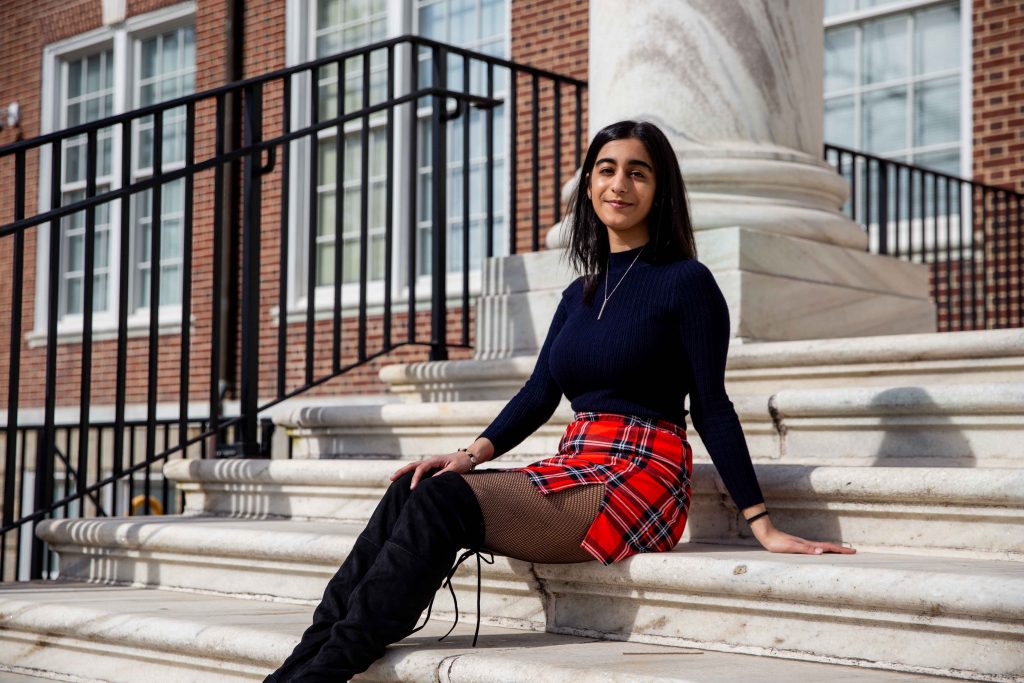 Yashaswi sitting on the stairs at Bunce.