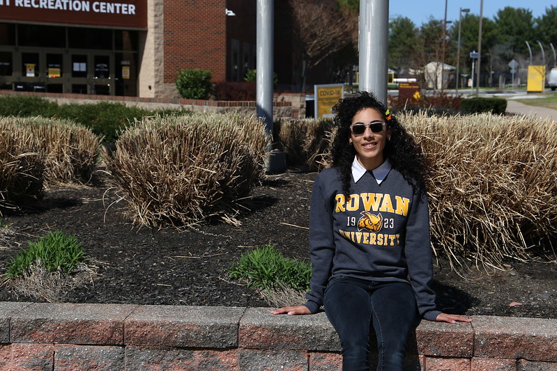 Rachel sitting outside the Rec Center.