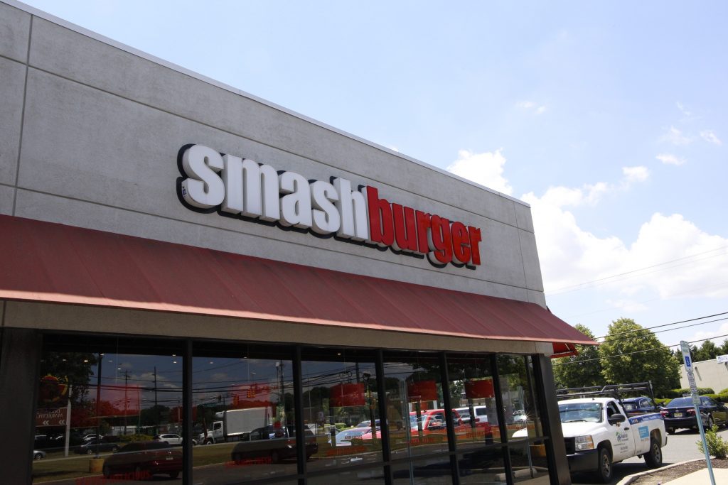 Exterior of Smashburger fast food restaurant in Glassboro.