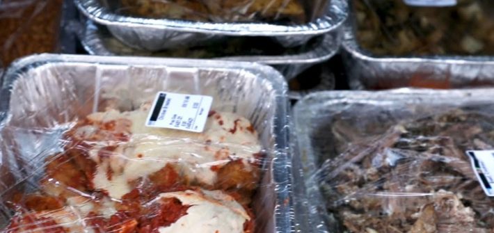 Trays of food from the Food Recovery Network.