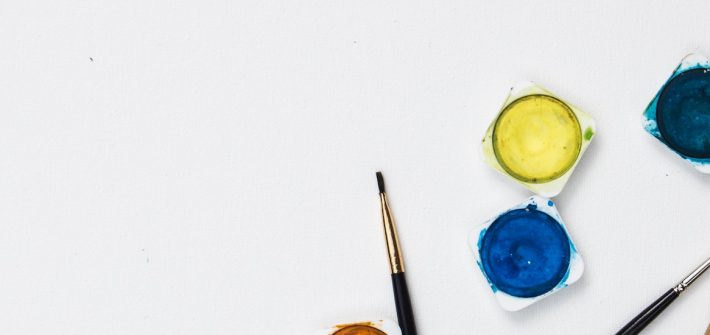 A stock photo of paintbrushes and paint