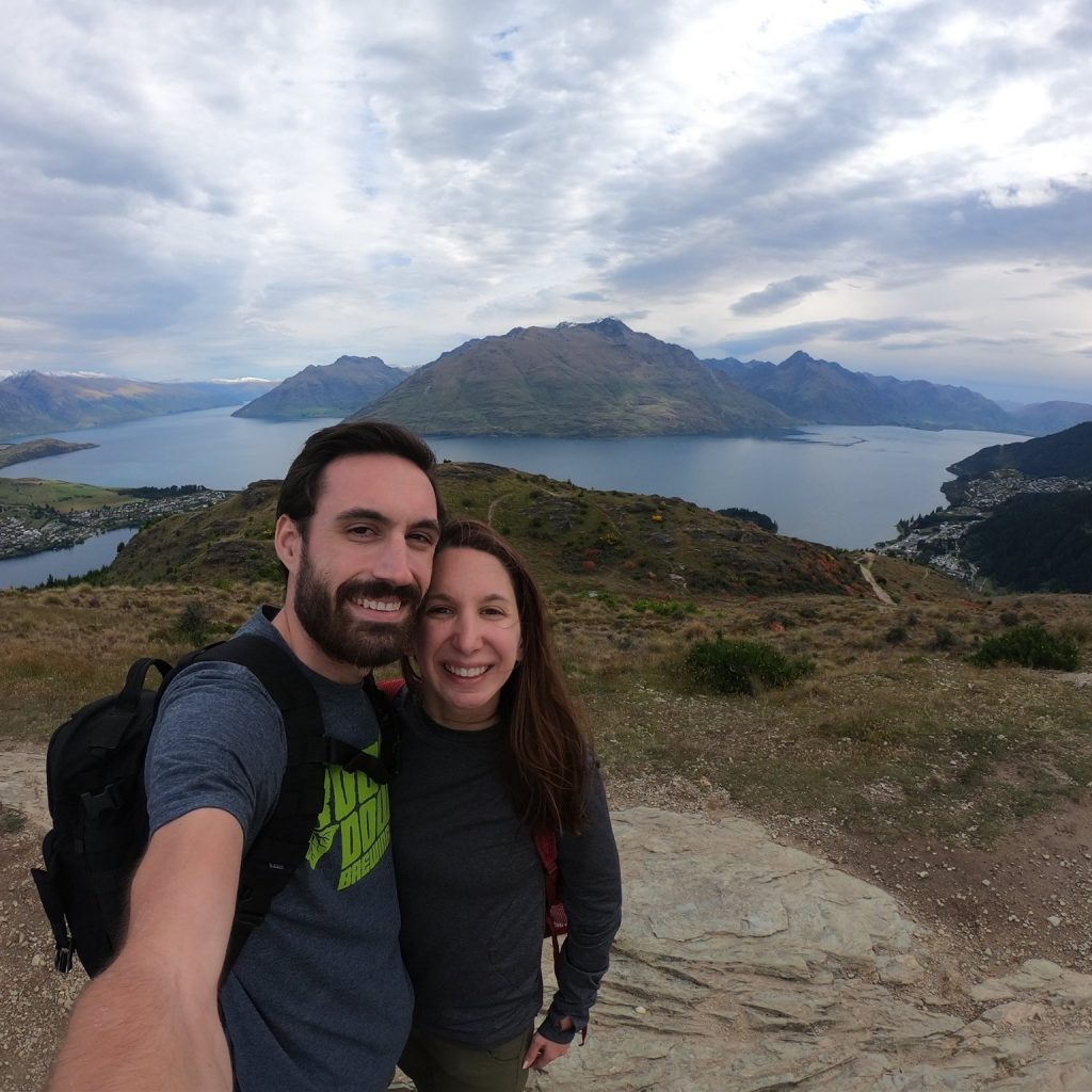 Jake hiking with his spouse.