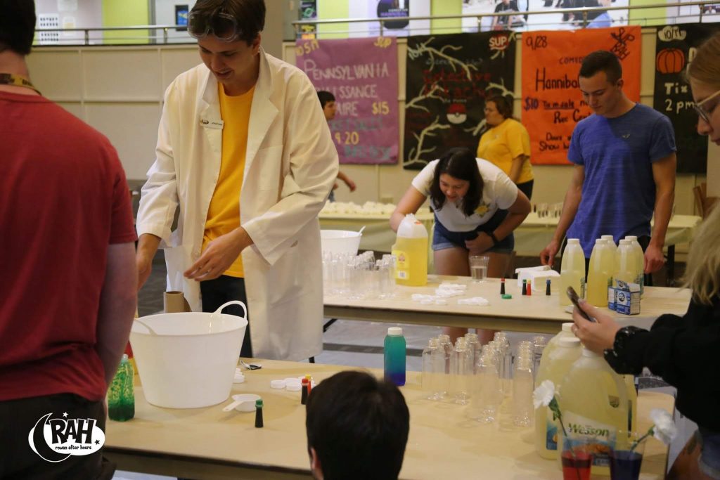 Rowan After Hours science night in 2019 where attendees made lava lamps.