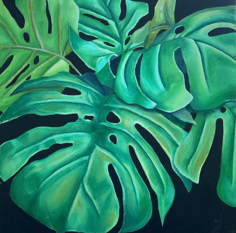Taylor Brown's 14 x 14 in canvas oil painting of a plant. 